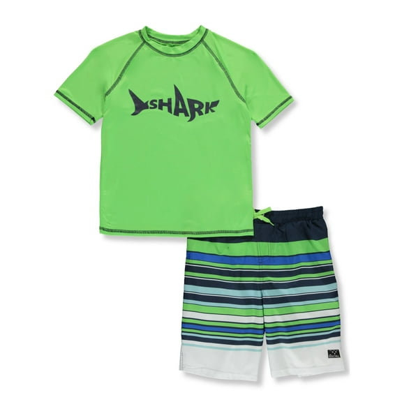 Big Chill Boys' 2-Piece Shark Rashguard Swim Set Color: green Size: 7
