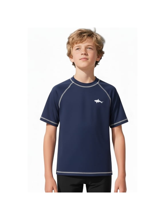 Boys 2T-18 Shark Rash Guard Short Sleeve Long Sleeve Rashguard Swim Shirt UPF 50+