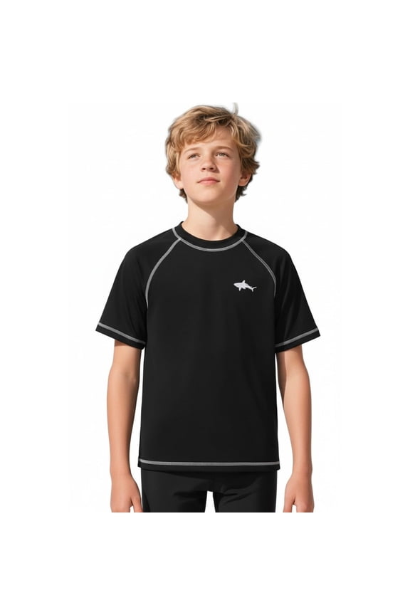 Boys 4-7 Shark Rash Guard Short Sleeve Black 5