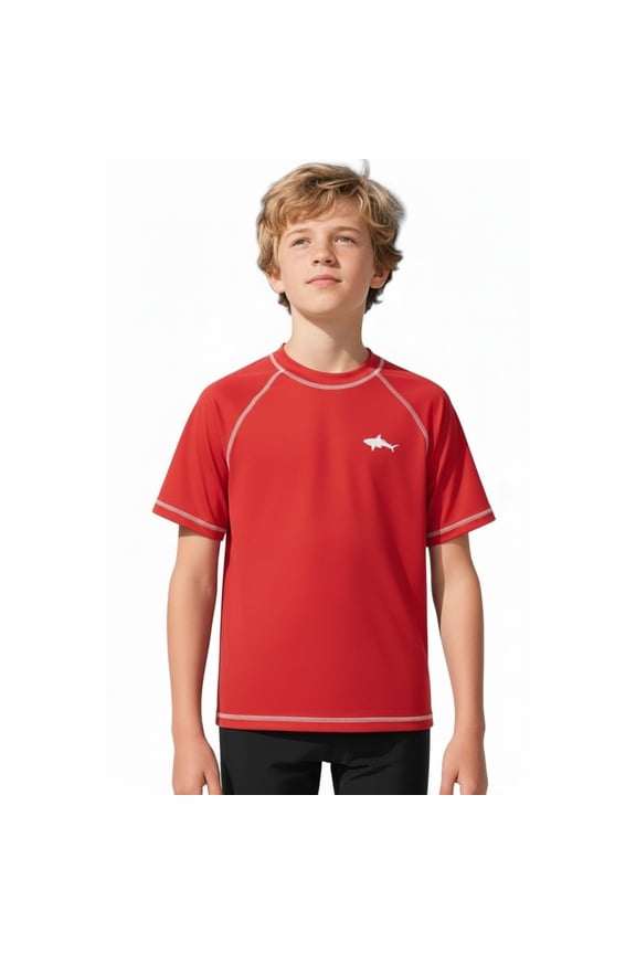 Boys 4-7 Shark Rash Guard Short Sleeve Red 7