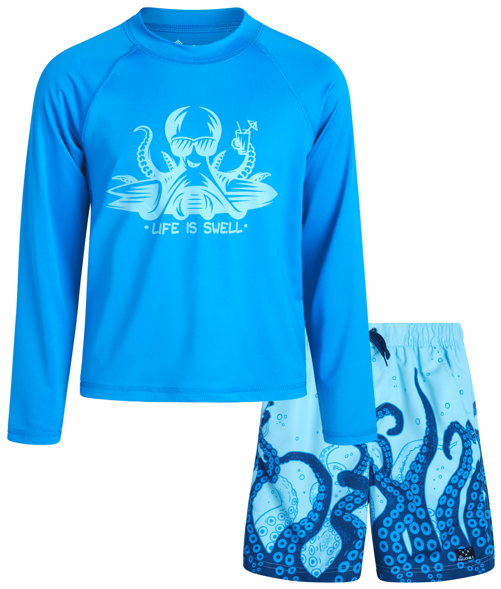 Big Chill Boys' Rash Guard Set 2 Piece UPF 50+ Swim Trunks and Long