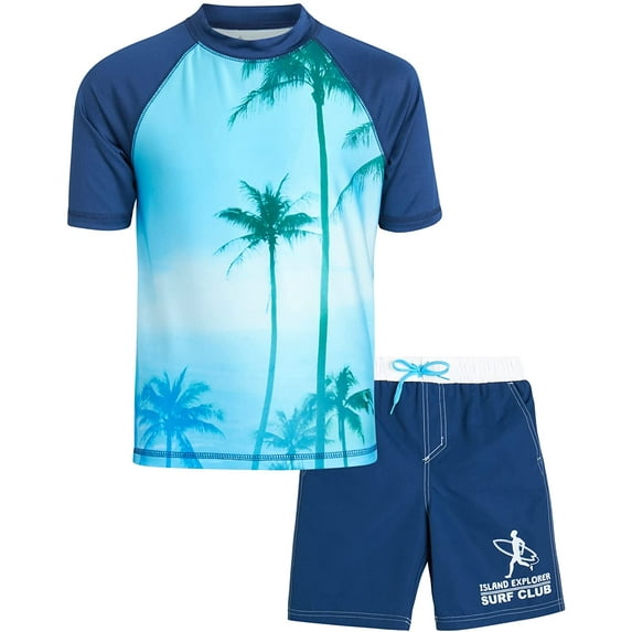 Big Chill Boys' Rash Guard Set - 2 Piece UPF 50+ Swim Trunks and Long Sleeve Swim Shirt (Little Kid/Big Kid)