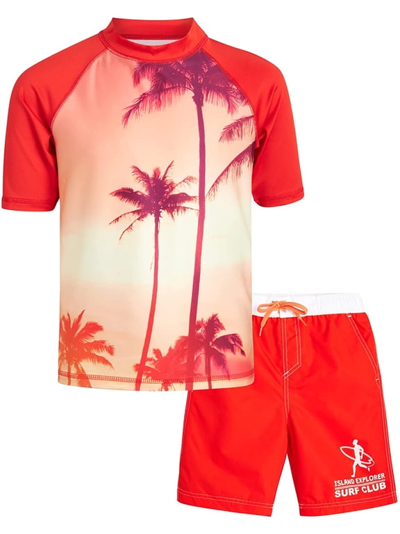 Boys' Rash Guard Set - 2 Piece UPF 50+ Swim Trunks and Long Sleeve Swim Shirt (Little Kid/Big Kid)