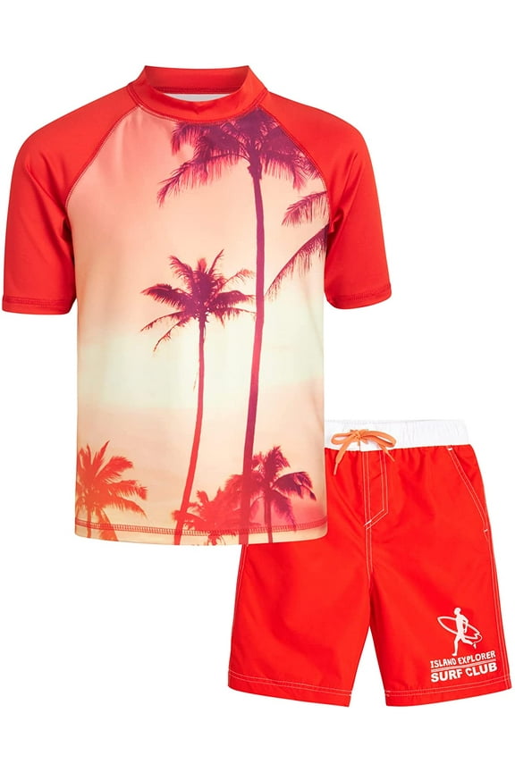 Boys' Rash Guard Set - 2 Piece UPF 50+ Swim Trunks and Long Sleeve Swim Shirt (Little Kid/Big Kid)