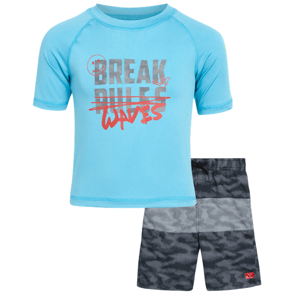 Big Chill Boys' Rash Guard Set - 2 Piece UPF 50+ Swim Trunks and Long Sleeve Swim Shirt (Little Kid/Big Kid)