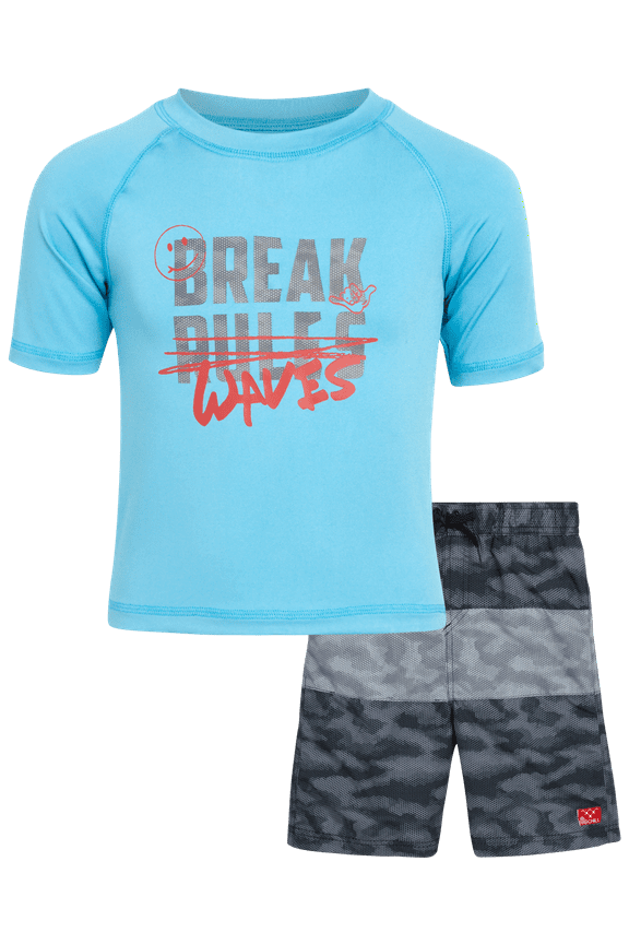 Boys' Rash Guard Set - 2 Piece UPF 50+ Swim Trunks and Long Sleeve Swim Shirt (Little Kid/Big Kid)