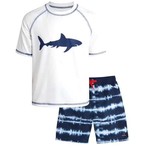 Big Chill Boys' Rash Guard Set - UPF 50+ Short Sleeve Swim Shirt and Bathing Suit Trunks - Swimwear Set for Boys (4-14)