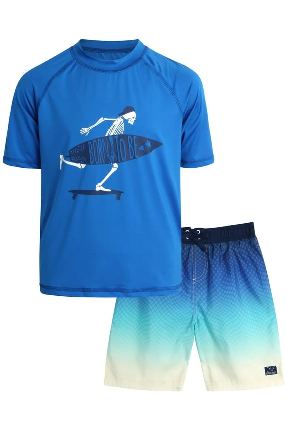 Boys' Rash Guard Set - UPF 50+ Short Sleeve Swim Shirt and Bathing Suit Trunks - Swimwear Set for Boys (4-14)