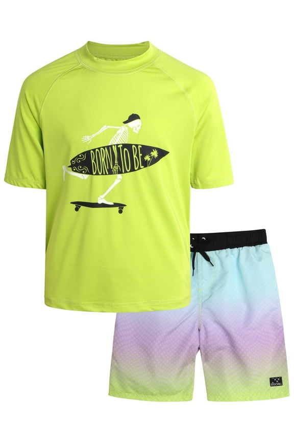 Boys' Rash Guard Set - UPF 50+ Short Sleeve Swim Shirt and Bathing Suit Trunks - Swimwear Set for Boys (4-14)