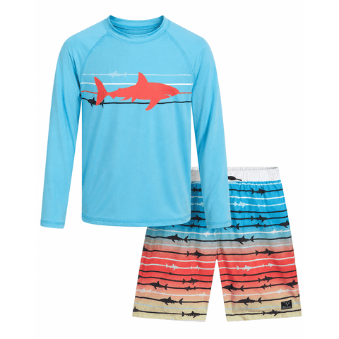 Boys Swim Set - UPF 50+ Long Sleeve Rash Guard and Swim Trunks, 2 Piece Boys Swimsuit Set