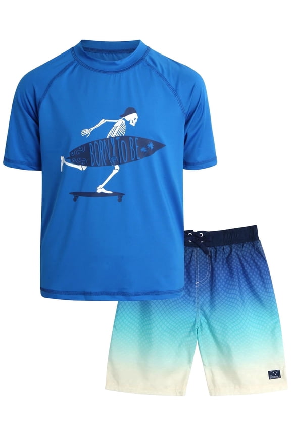 Boys' Rash Guard Set with UPF 50+ Short Sleeve Swim Shirt & Trunks, 2-Piece, Sizes 4-14
