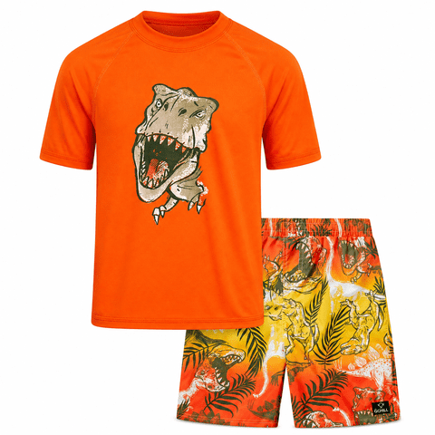 Boys Swim Set - UPF50+ Short Sleeve Rash Guard Swim Shirt and Swim Trunks 2 Piece Set