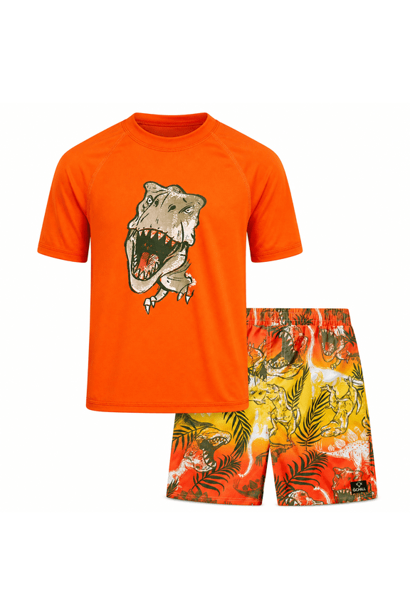 Boys Swim Set - UPF50+ Short Sleeve Rash Guard Swim Shirt and Swim Trunks 2 Piece Set
