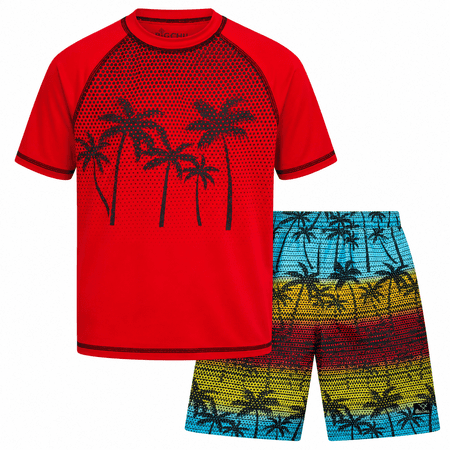 Big Chill Boys Rash Guard Swim Set - Short Sleeve Rash Guard Swim Shirt & Swim Trunks (6-14)