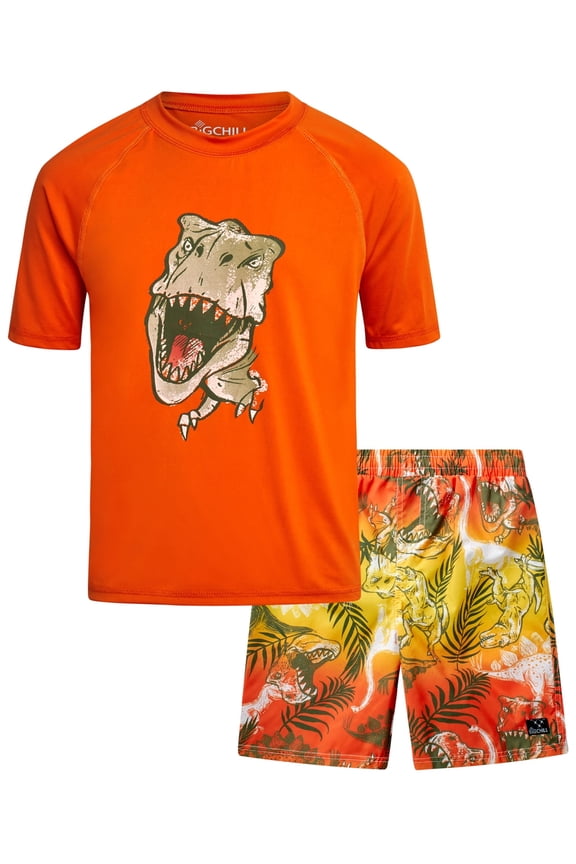 Boys Rash Guard Swim Set - Short Sleeve Rash Guard Swim Shirt & Swim Trunks (6-14)