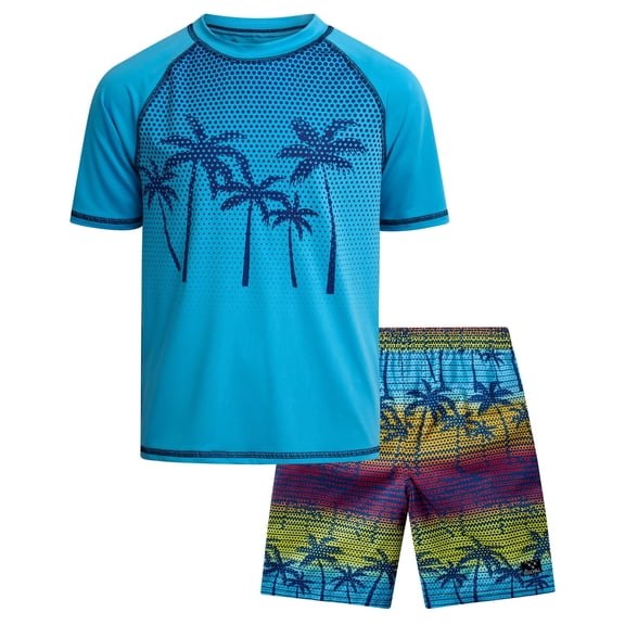 Big Chill Boys Rash Guard Swim Set - Short Sleeve Rash Guard Swim Shirt & Swim Trunks (6-14)