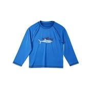 Big Chill Boys Shark Print Rashguard Swim Top with Long Sleeves, Sizes 4-18