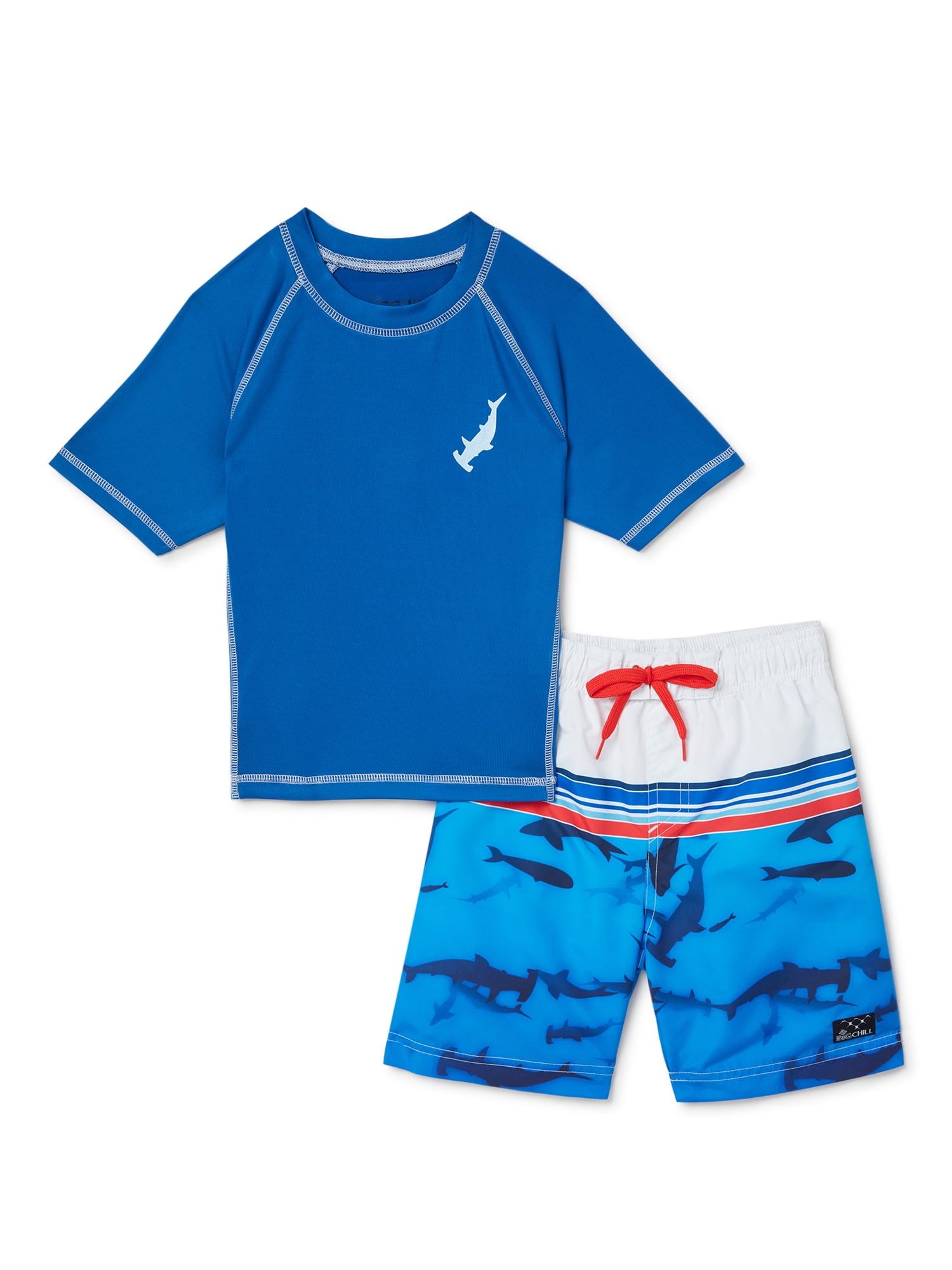 Big Chill Boys Short Sleeve Rash Guard and Swim Trunks Set with UPF 50