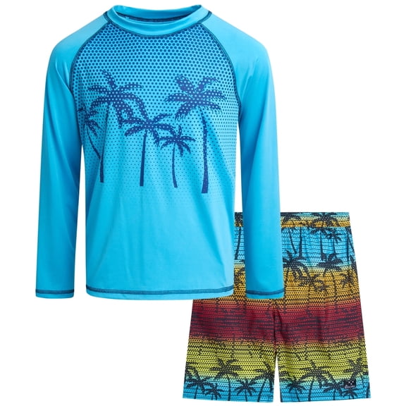 Big Chill Boys Swim Set - Boys Rash Guard Swim Set - UPF 50+ Rash Guard Long Sleeve Swim Shirt Board Short Swim Trunks (5-14)