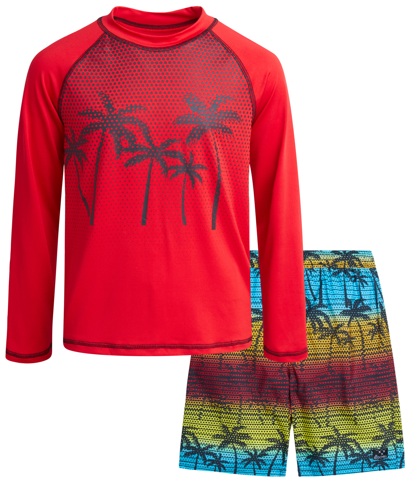 Big Chill Boys Swim Set - Boys Rash Guard Swim Set - UPF 50+ Rash Guard Long Sleeve Swim Shirt Board Short Swim Trunks (5-14)