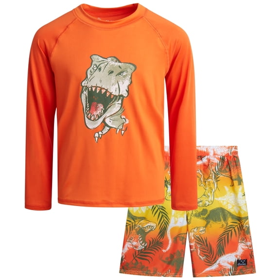 Big Chill Boys Swim Set - Boys Rash Guard Swim Set - UPF 50 Rash Guard Long Sleeve Swim Shirt Board Short Swim Trunks (5-14)