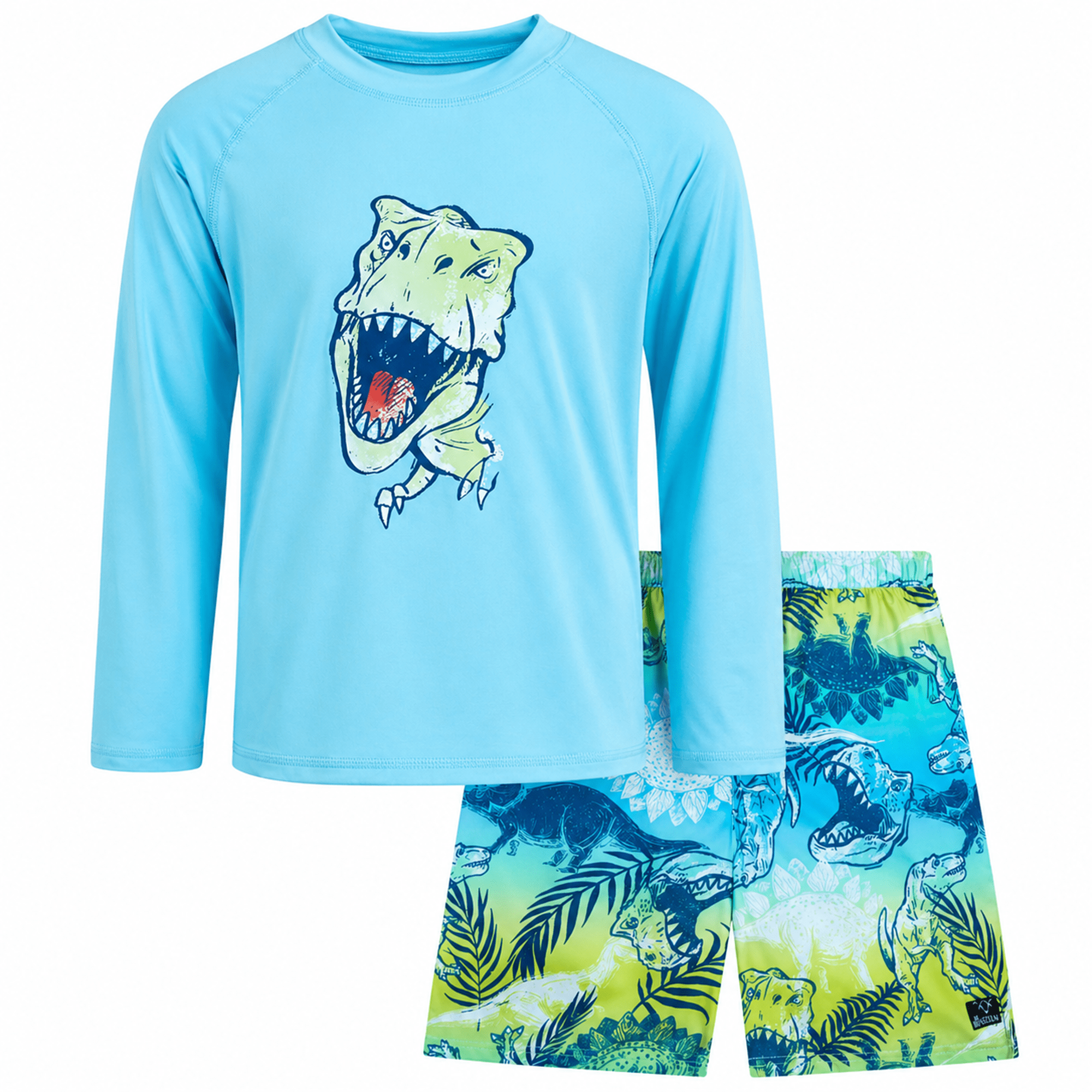 Big Chill Boys Swim Set - Boys Rash Guard Swim Set - UPF 50+ Rash Guard Long Sleeve Swim Shirt Board Short Swim Trunks (5-14)