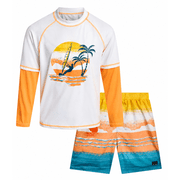 Big Chill Boys Rash Guard Swim Set - UPF 50+ Long Sleeve Shirt & Board Shorts, 2 Piece/4 Piece