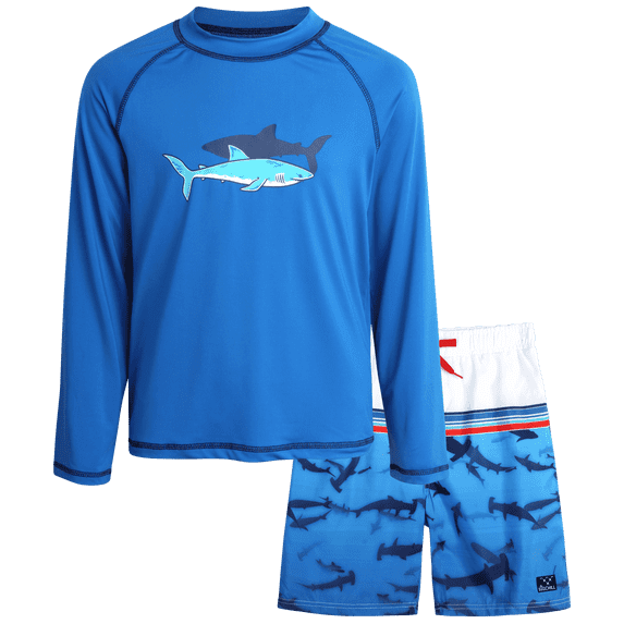Big Chill Boys Swim Set - Boys Rash Guard Swim Set - UPF 50+ Rash Guard Long Sleeve Swim Shirt Board Short Swim Trunks (5-14)