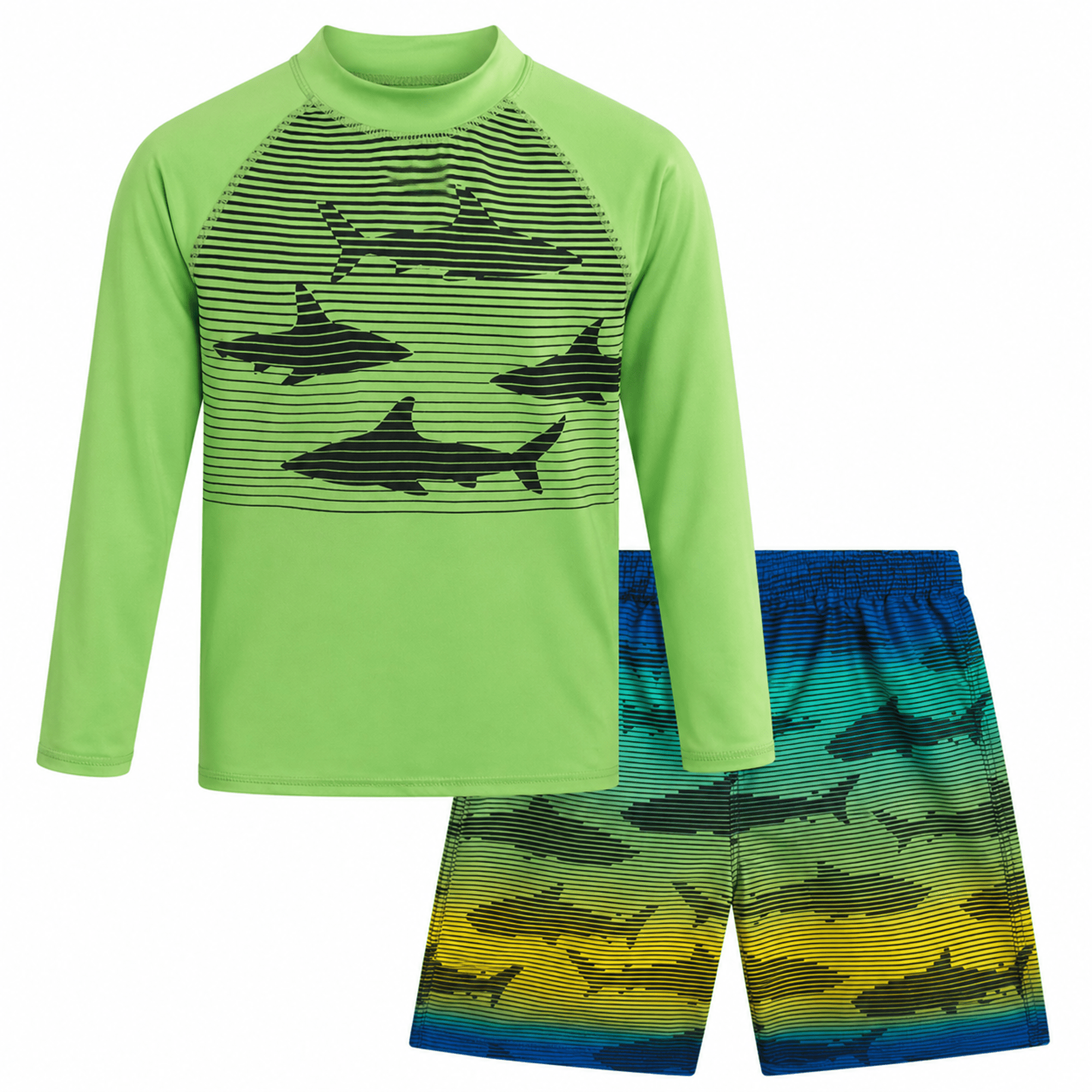 Big Chill Boys Swim Set - UPF 50+ Long Sleeve Rash Guard and Swim Trunks, 2 Piece Boys Swimsuit Set