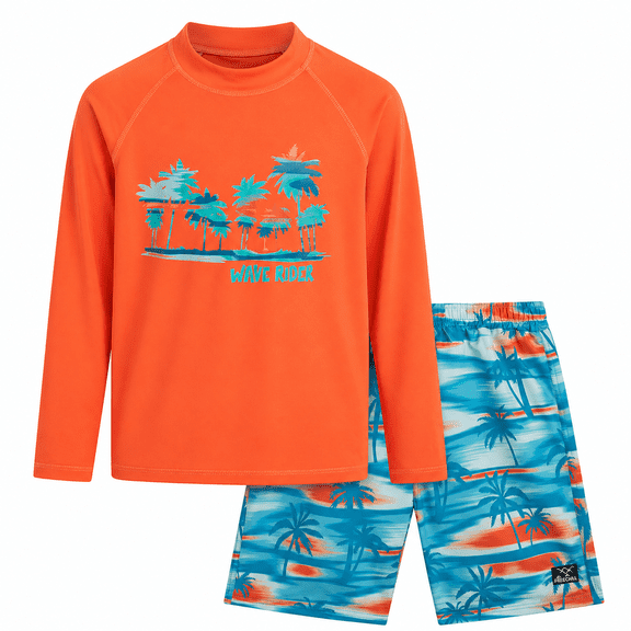 Big Chill Boys Swim Set - UPF 50+ Long Sleeve Rash Guard and Swim Trunks, 2 Piece Boys Swimsuit Set