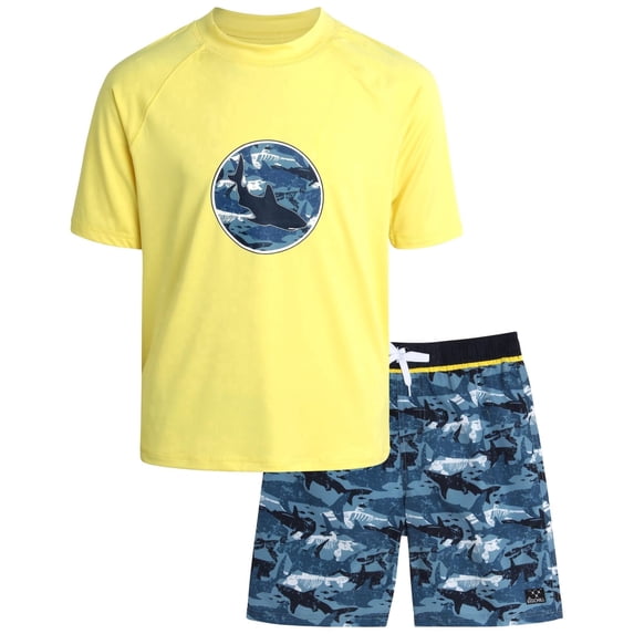 Big Chill Boys UPF 50+ Rash Guard & Swim Trunks 2-Piece Swimwear Set, Size 4-14