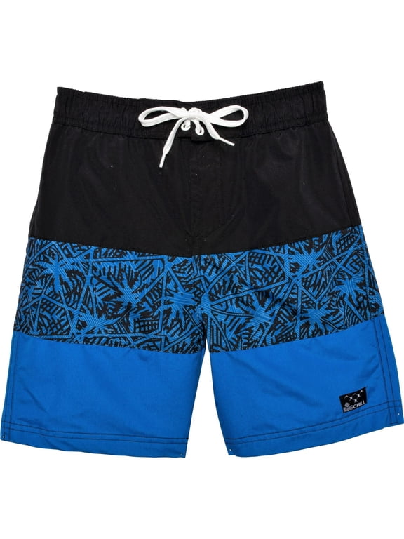 Little Boy's Palm Tree Print Fast-drying Boardshorts UPF 50 Attached Mesh Briefs Swim Shorts
