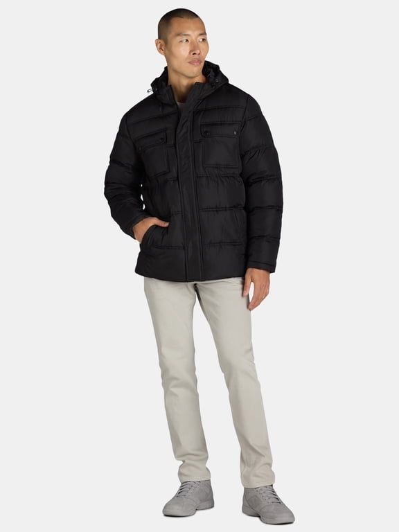Men’s Quilted Puffer Coat with Hood, Sizes M-XXL
