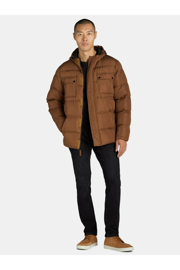 Men’s Quilted Puffer Coat with Hood, Sizes M-XXL