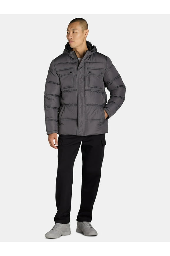 Men’s Quilted Puffer Coat with Hood, Sizes M-XXL