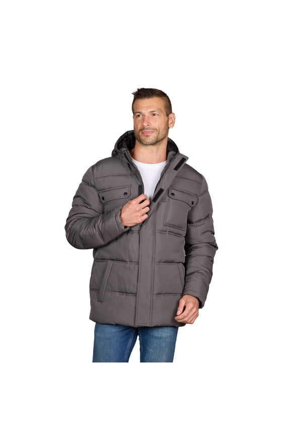 Men’s Quilted Puffer Coat with Hood, Sizes M-XXL