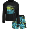 thumbnail image 1 of Big Chill Rash Guard Swim Set, Size 8, Black Palm Sunset (Boy's), 1 of 8