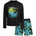 thumbnail image 1 of Big Chill Rash Guard Swim Set, Size 8, Black Palm Sunset (Boy's), 1 of 8