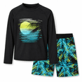 thumbnail image 1 of Big Chill Rash Guard Swim Set, Size 8, Black Palm Sunset (Boy's), 1 of 7