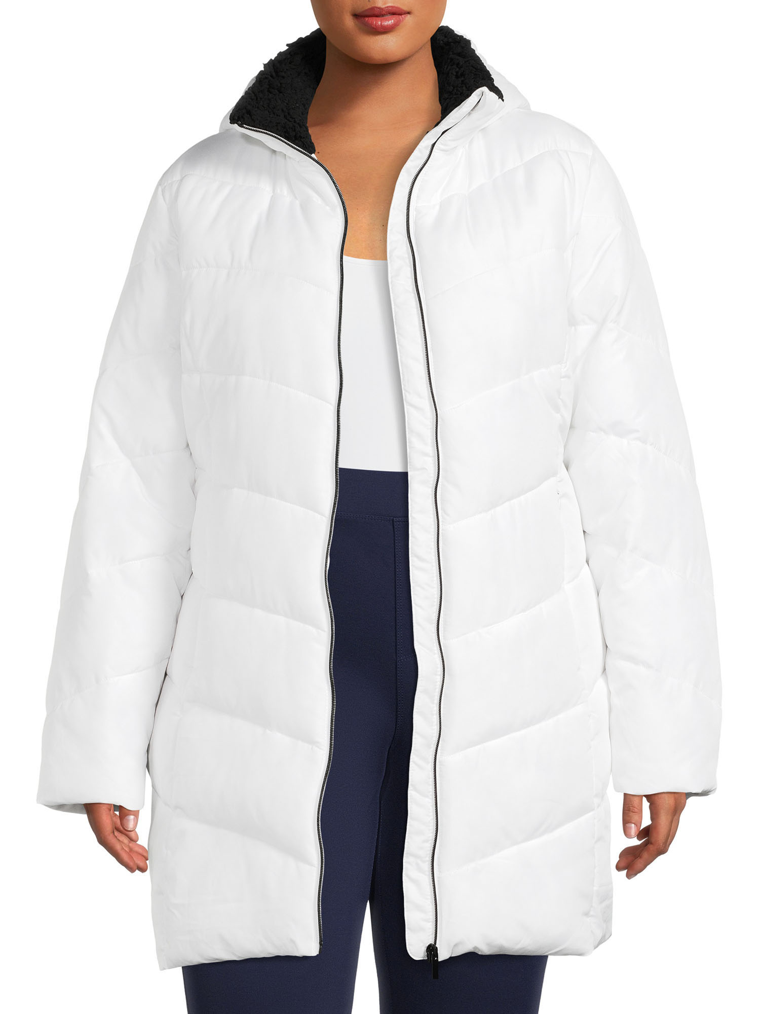 Big Chill Women's Chevron Quilted Puffer Jacket with Hood, Sizes 1X-3X - image 1 of 6