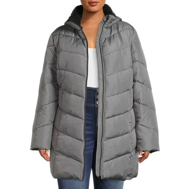 Big Chill Women's Chevron Quilted Puffer Jacket with Hood, Sizes 1X-3X ...