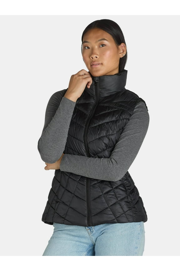 Women's Chevron Quilted Puffer Vest, Midweight, Sizes S-3X