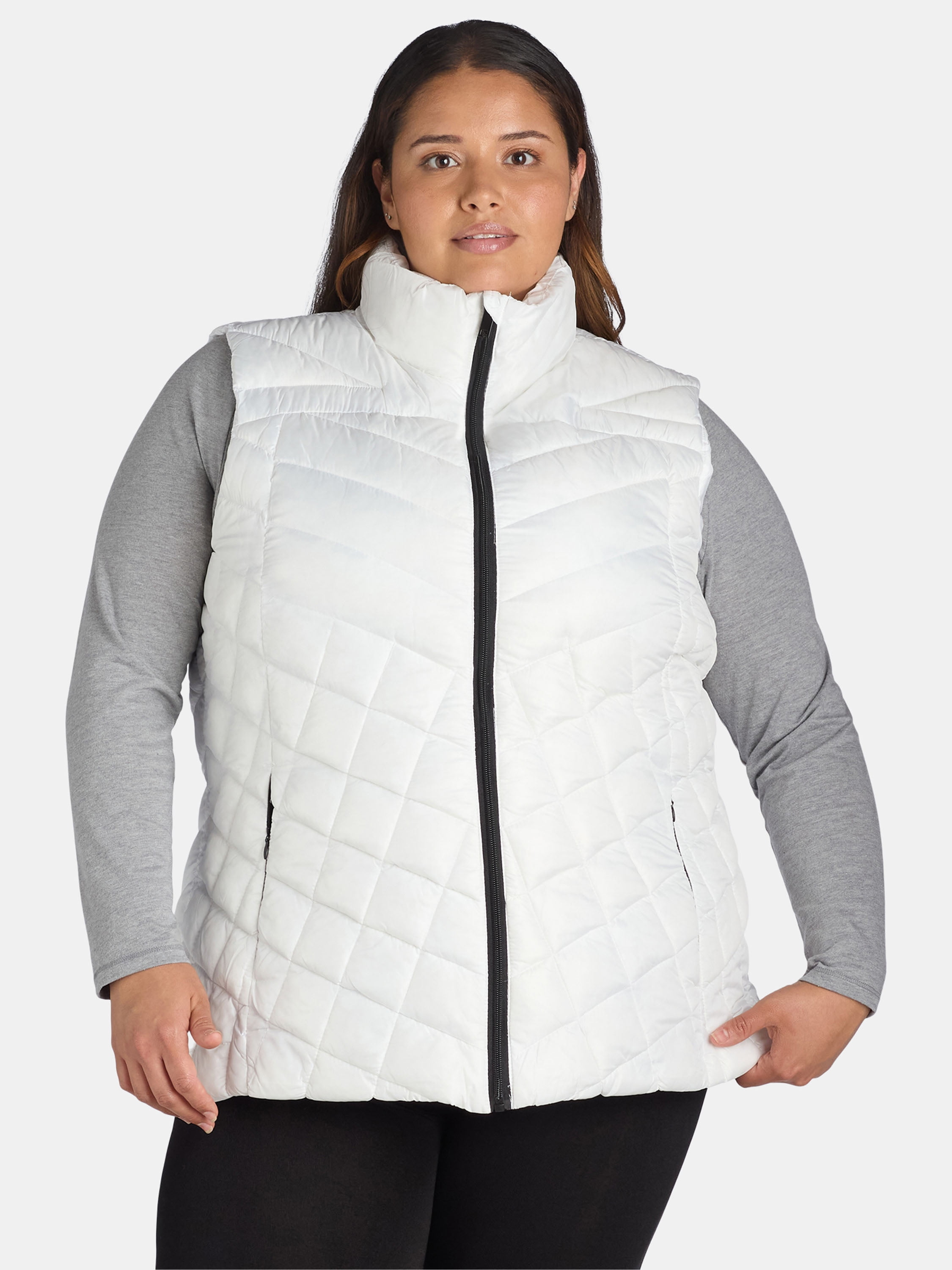 Plus Size White Puff Vest Chill Chevron Quilted Puffer Vest