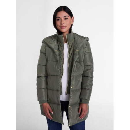 Big Chill Women's Double Zip Front Hooded Puffer Jacket with Long Sleeves, Sizes S-3X