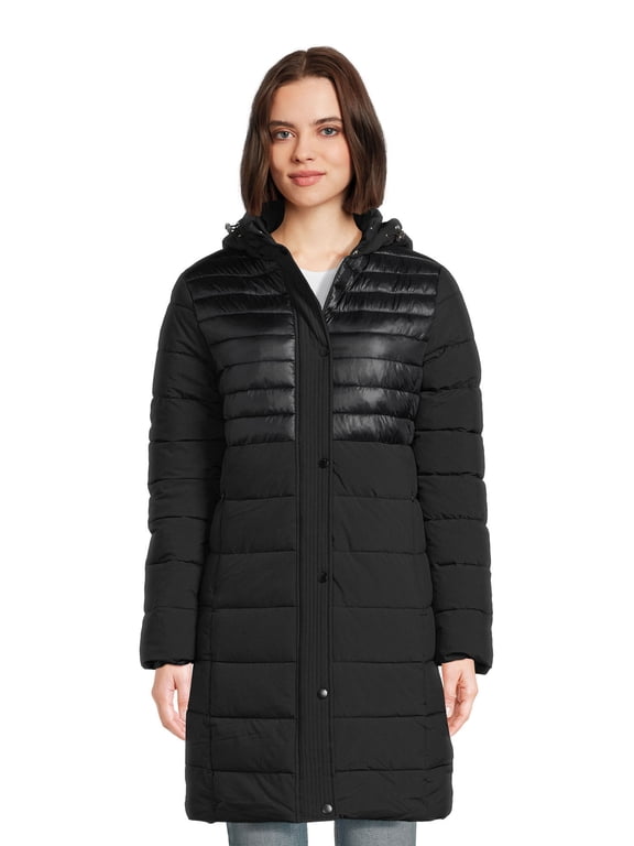 Women's Down Blend Long Tech Stretch Jacket with Hood