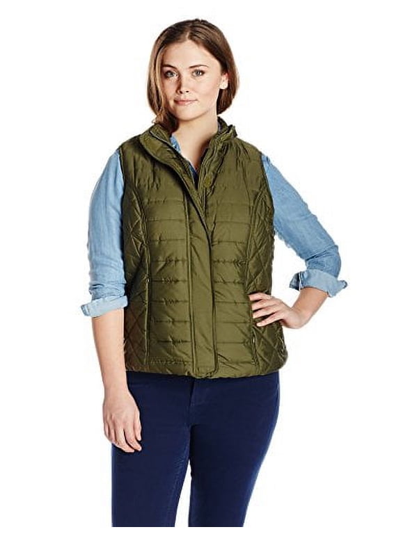 Women's Plus-Size Puffer Vest, Loden, 1X
