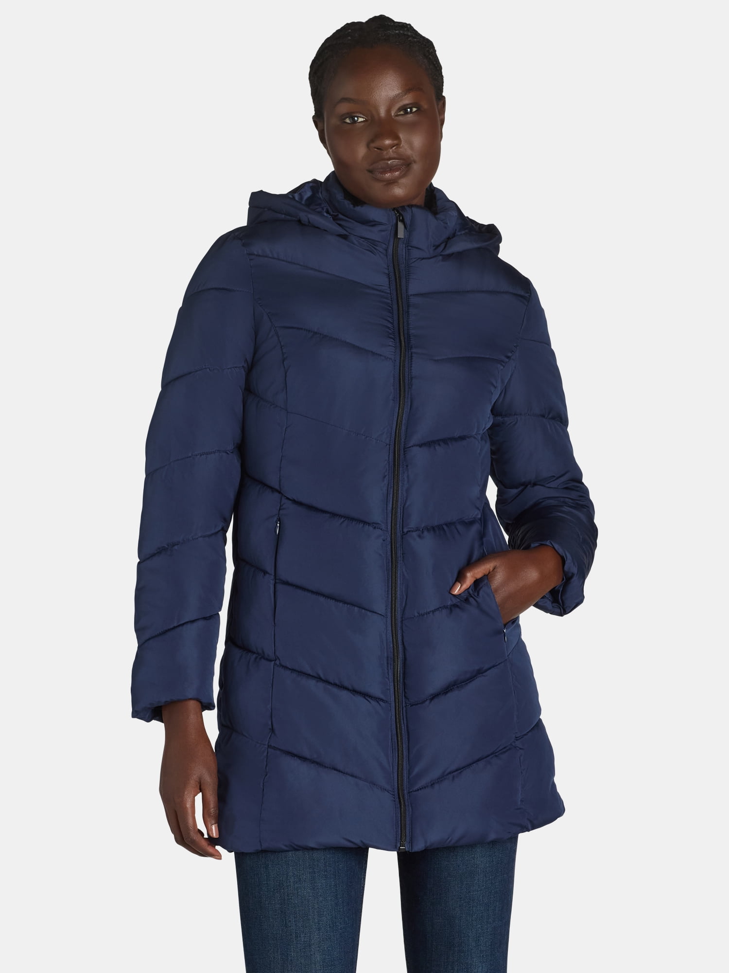 Big Chill Women's Plus Chevron Quilted Puffer Jacket with