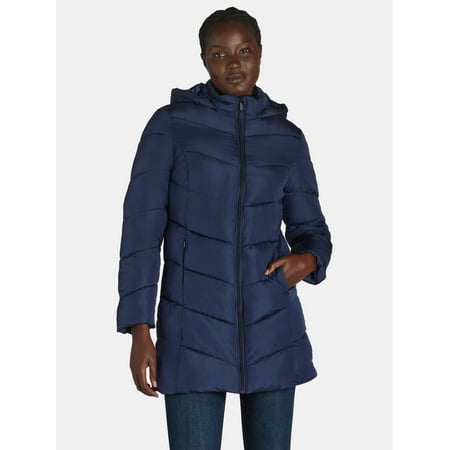 Big Chill Women's and Women's Plus Chevron Quilted Puffer Jacket with Hood, Sizes S-3X