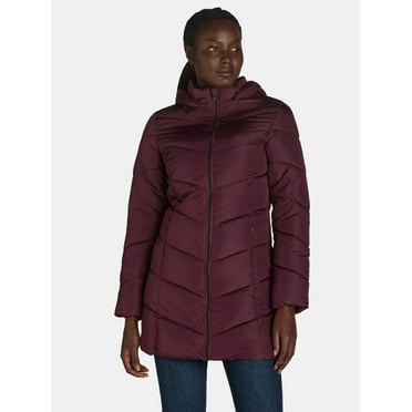 Big Chill Women's and Women's Plus Chevron Quilted Puffer Jacket with Hood, Sizes S-3X