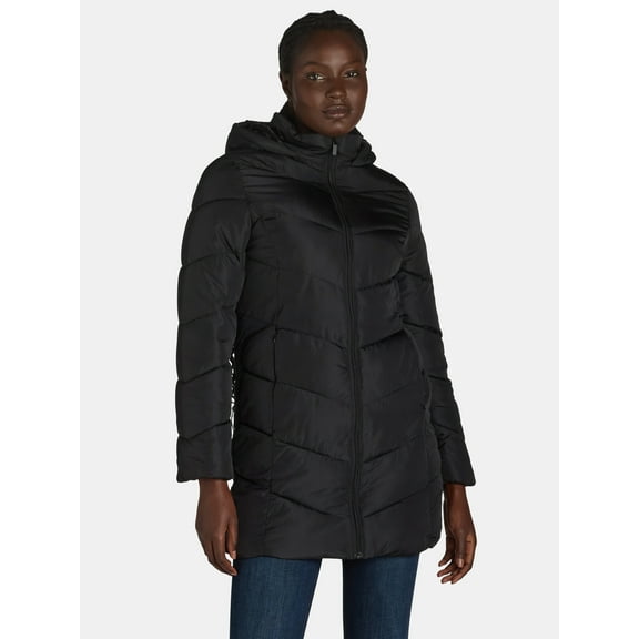 Big Chill Women's and Women's Plus Chevron Quilted Puffer Jacket with Hood, Sizes S-3X